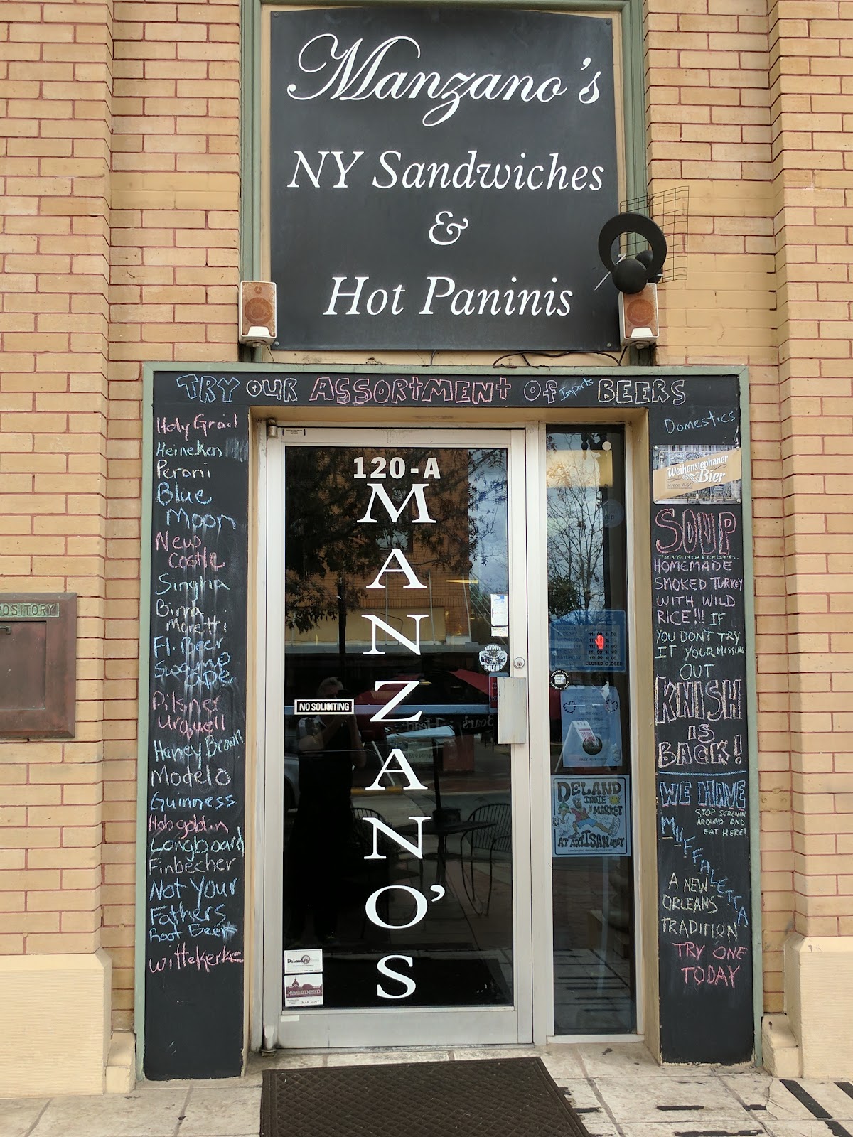 The Manzano's Deli storefront on North Woodland Boulevard in downtown DeLand